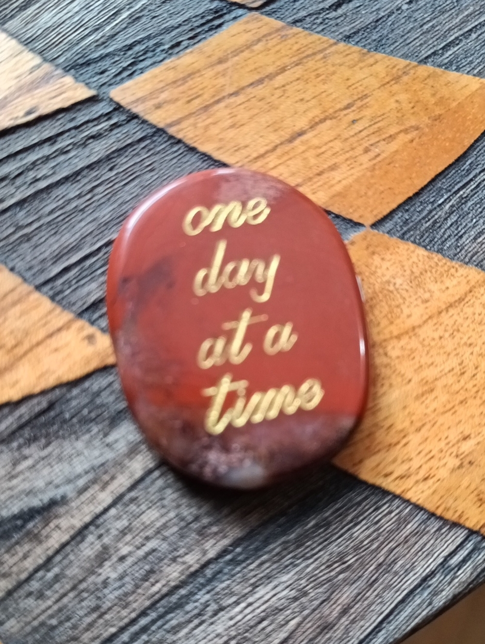 Inspirational 'One Day at a Time' Red Stone Crystal